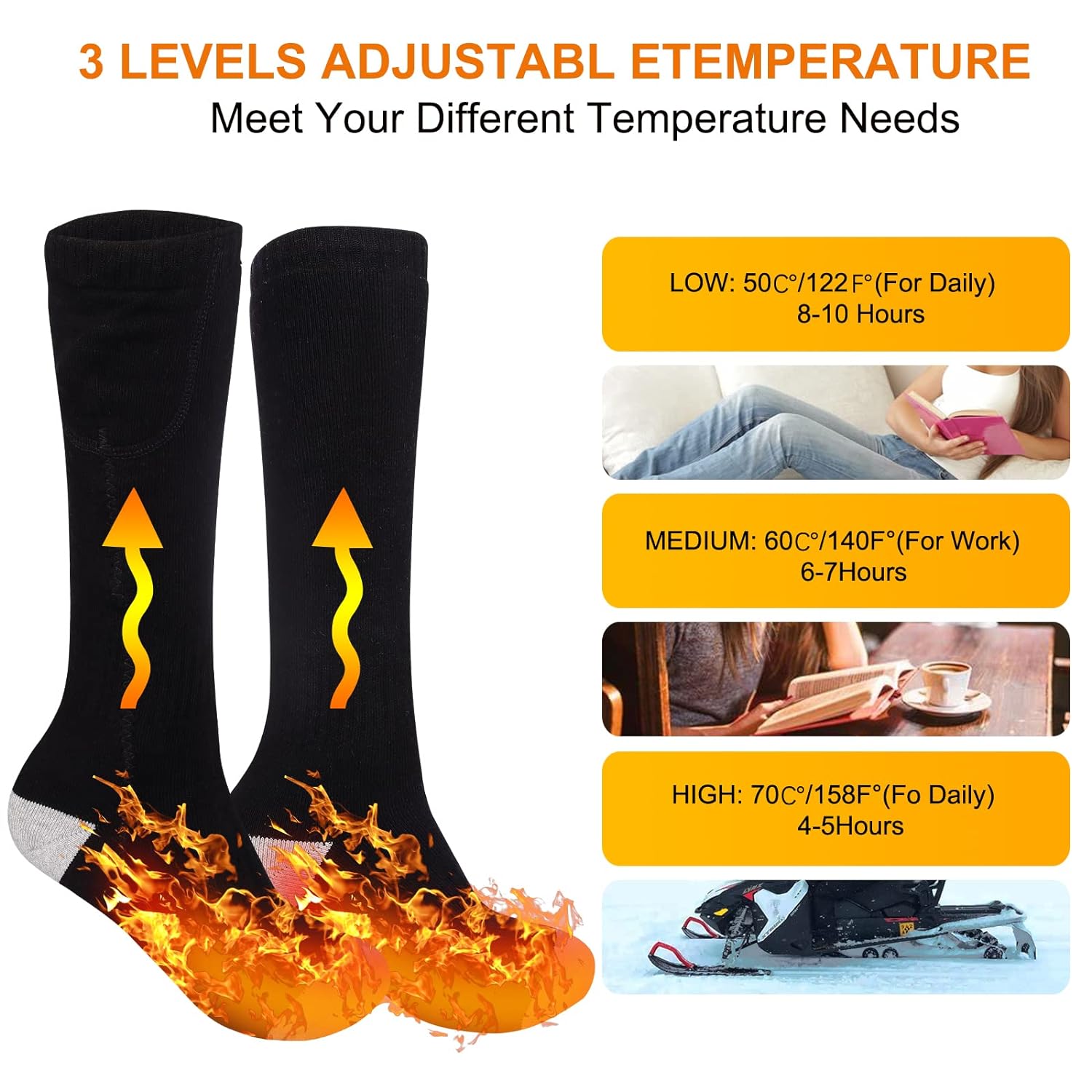 Heated Socks for Men with 5V 5000mAh Battery Electric Socks for Women Rechargeable Heating Sock Winter Warmer Thermal Sock for Riding Skiing Motorcycling Fishing Hiking