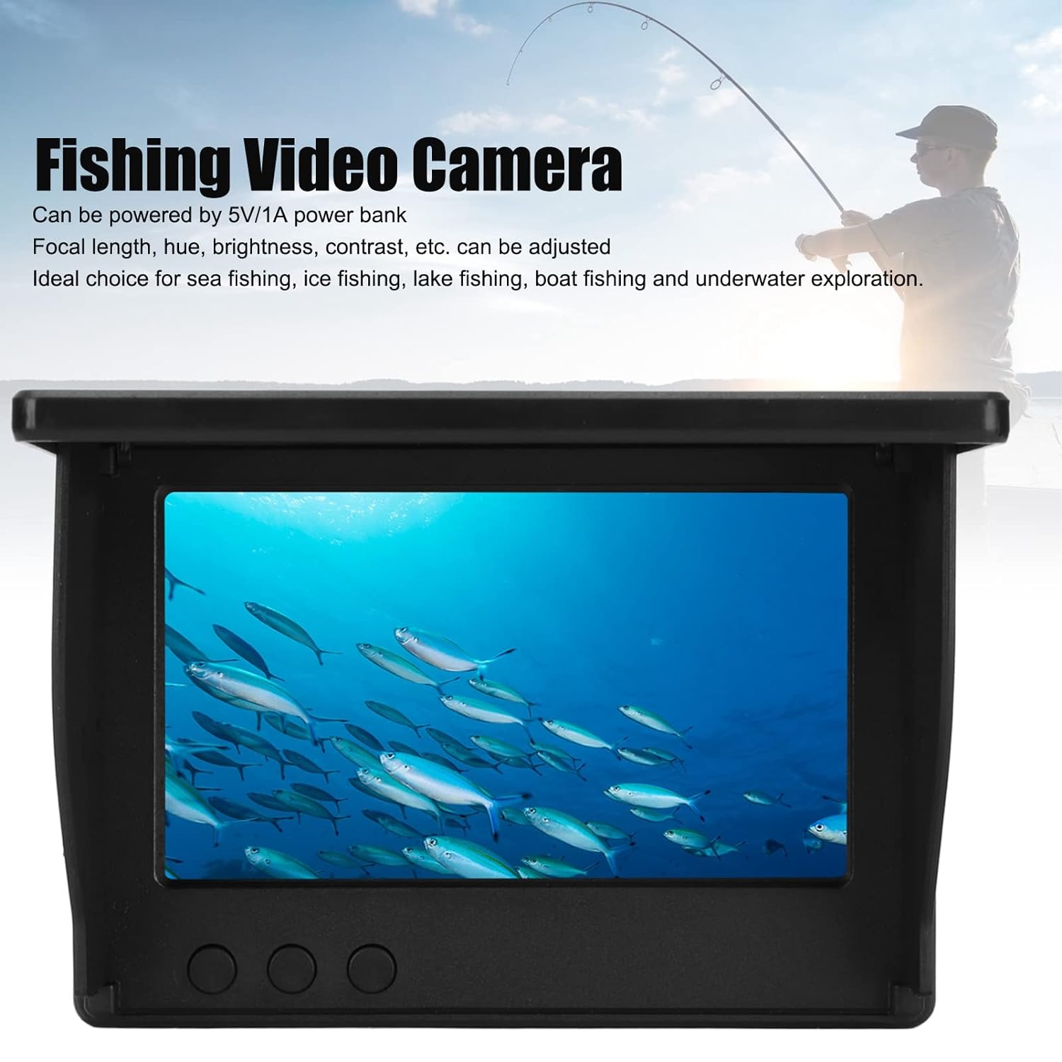 Fishing Camera Monitor, 4.3Inch Underwater Fishing Camera DVR Underwater Fish Finder, Portable Fishing Video Camera LCD Monitor for Kayak Boat Sea Fishing