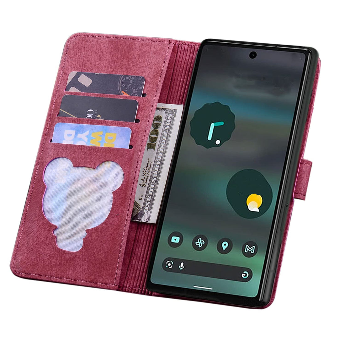 Rosbtib Flip Case Compatible with Google Pixel 8 Pro, Premium PU Leather Magnetic Closure Cover with Full Body Shockproof Wallet Phone Case for Pixel 8 Pro - Cherry Red