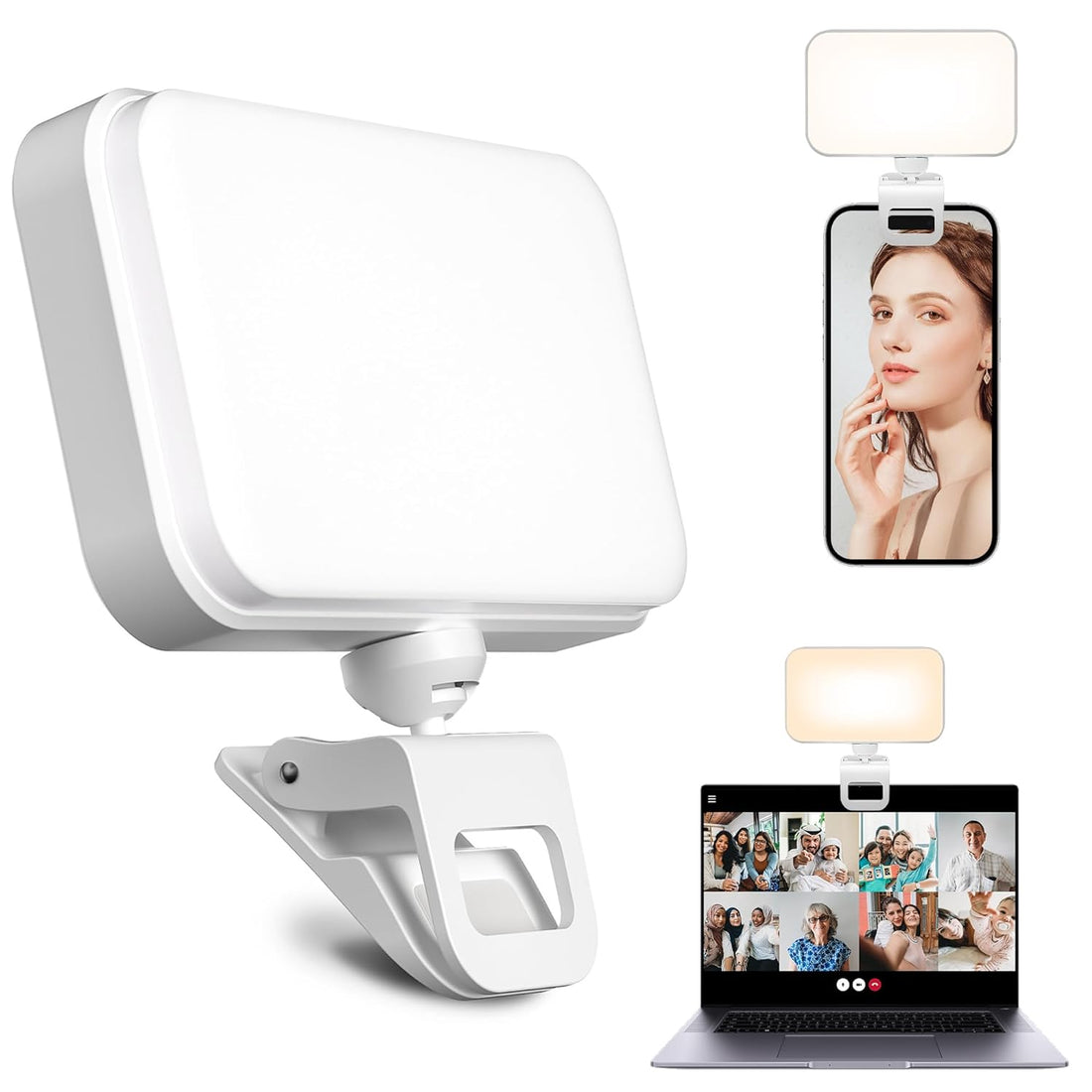 CWZZ High Power Rechargeable Selfie Light with Adjusted 3 Light Modes & 360° Rotatable, Clip Video Light for Phone, Laptop, Tablet, for Makeup, TikTok, Selfie, Vlog, Video Conference