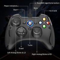 EasySMX Ps3 Wired Game Controller For Microsoft Xbox 360 Game System Joystick With Dual-Vibration Turbo And Trigger Buttons For Windows/ Android/ Ps3/ Tv Box, Not Xbox 360 Console But Only Microsoft Xbox 360 Pc Version (Black)