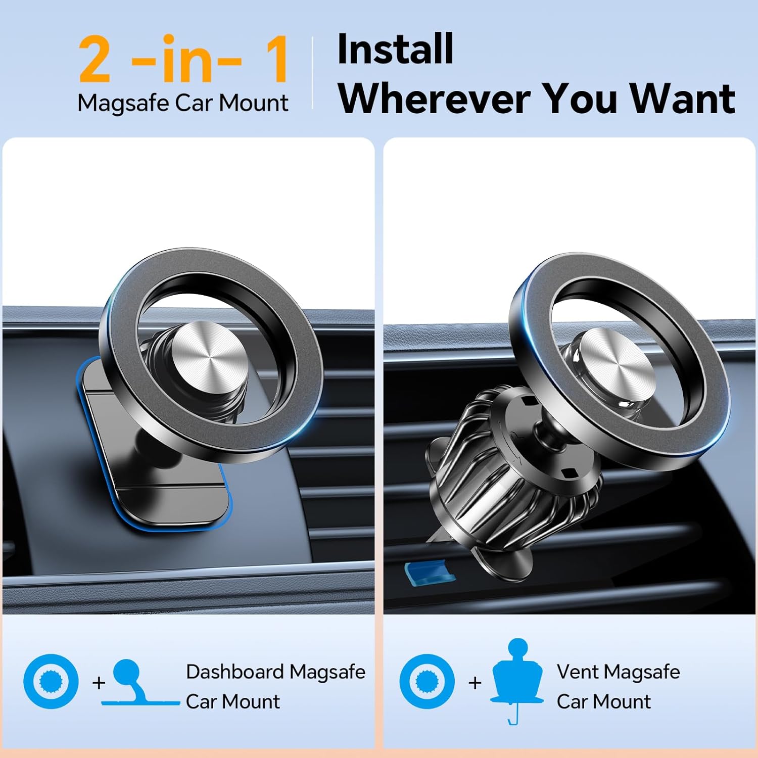 for iPhone Magsafe car Mount【20 Super Magnets】Magnetic Phone Holder for Car Dashboard【360° Rotation】Hands Free Car Phone Holder Mount Dash Fit iPhone 15 14 13 12 Pro Max Plus MagSafe Car Accessories