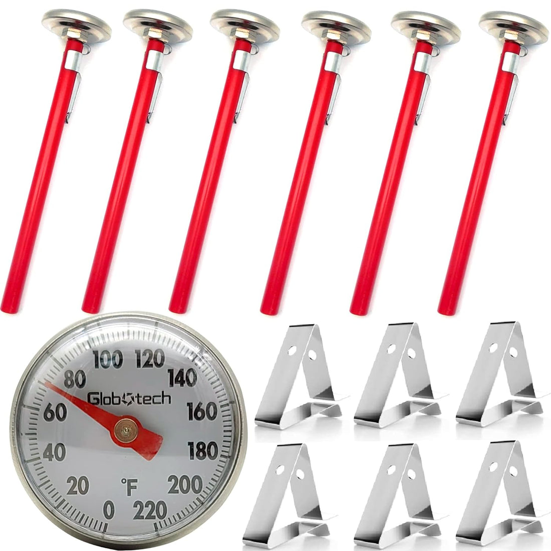 Kitchen Food-Cooking Meat Coffee Thermometer – 6pc Pocket Espresso Thermometer for Milk Foam Frothing Chocolate Water Grill, Turkey, BBQ Temperature Stainless Steel 1" Dial 5" Long Stem