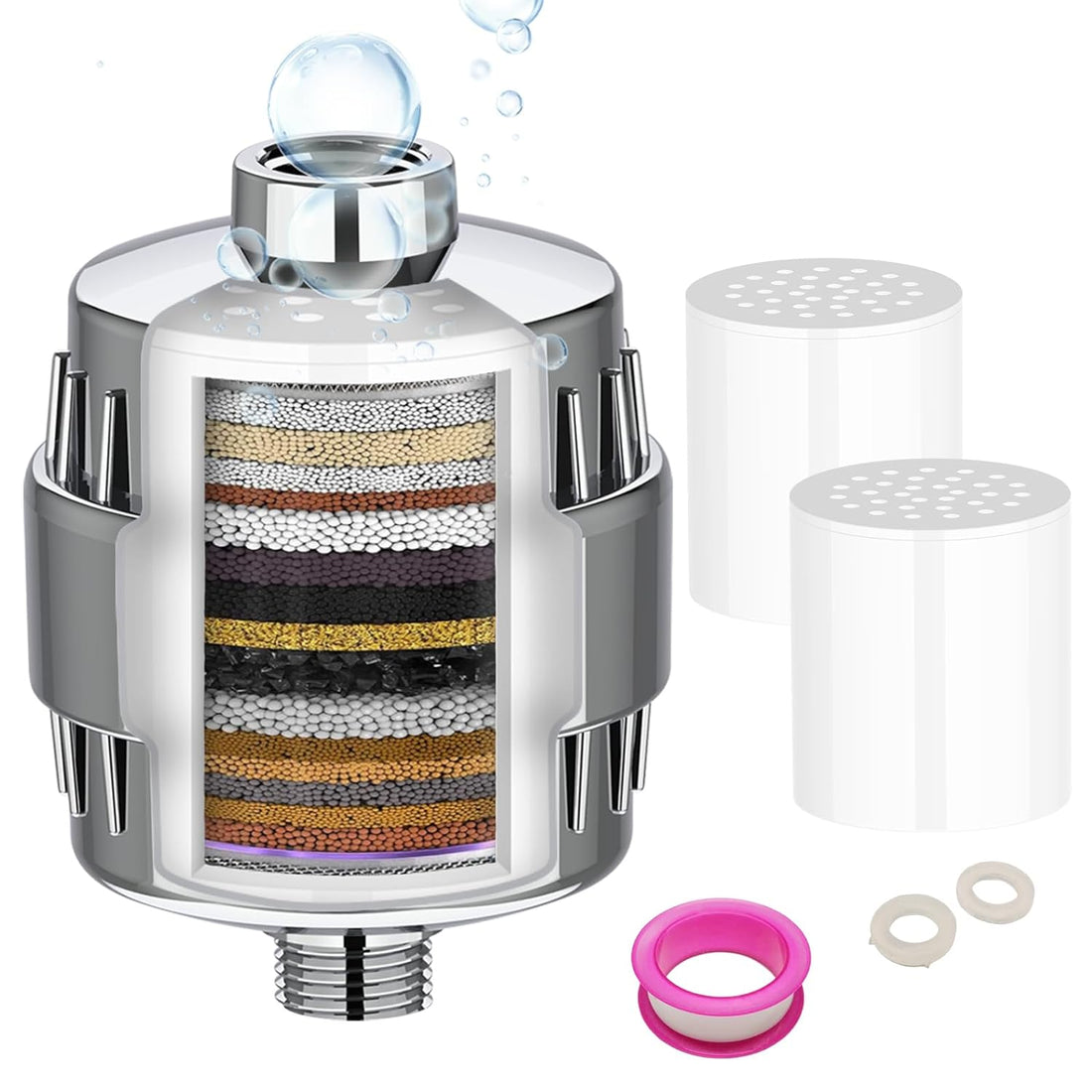 Liangyu 20 Stage Shower Filter, Shower Head Filter with Vitamin C for Hard Water, with 2 Filter Cartridges, High Output Shower Water Filter for Removing Chlorine and Fluoride, Polished Chrome
