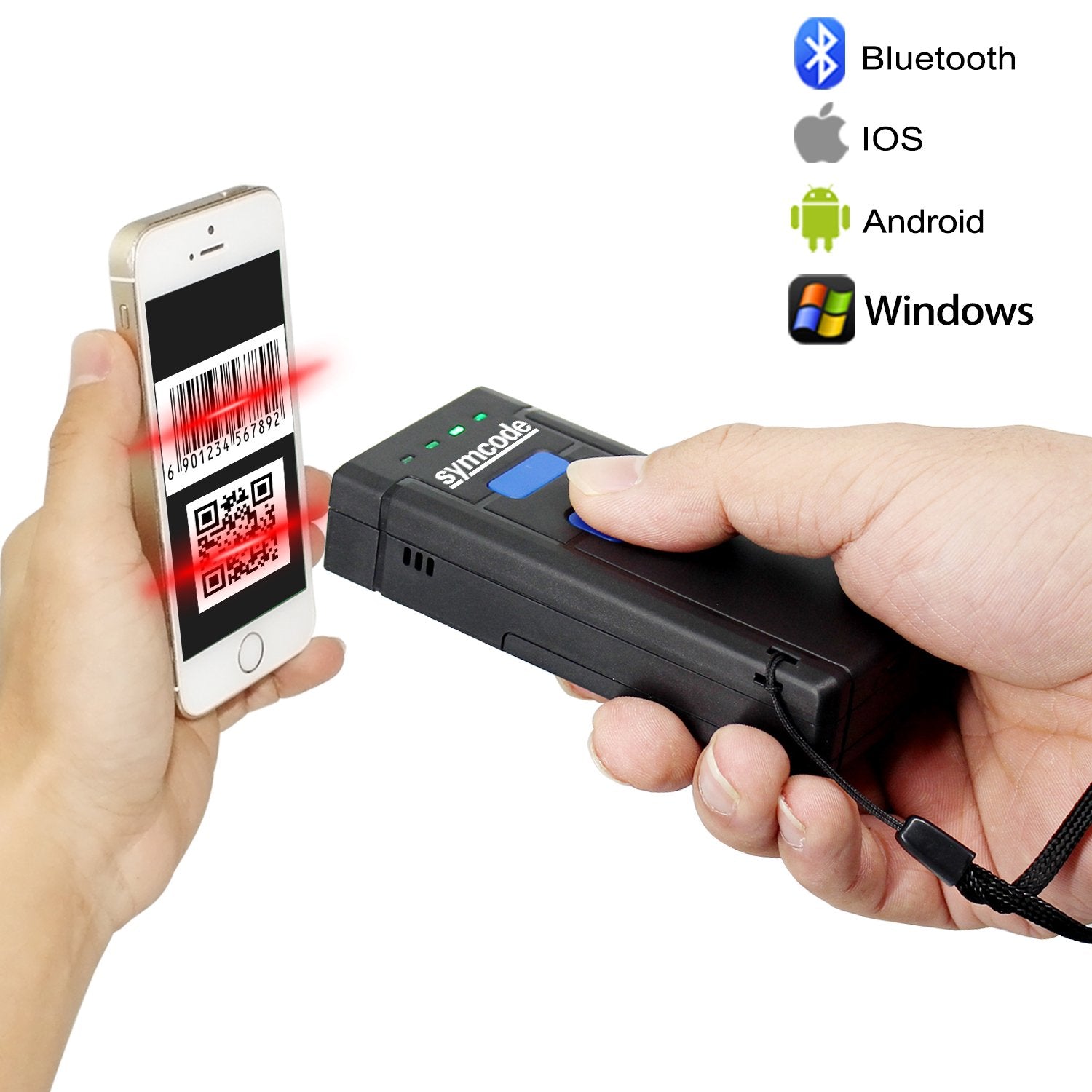 Symcode 1D 2D QR Mini Bluetooth Barcode Scanner, with Bluetooth 4.0 & 2.4G Wireless Connection, Portable Barcode Reader Compatible with Laptops/PC/Android/iPhone iOS/Tablet for QR PDF417 Dat