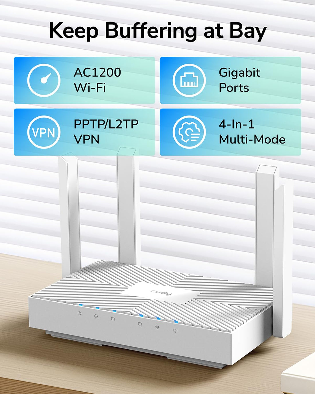 Cudy AC1200 Gigabit Wi-Fi Router,4 Gigabit RJ45, 4 5dBI Antennas, MU-MIMO, Beamforming, Access Point, WiFi Extender, WISP, DDNS, IPv6, WR1300E