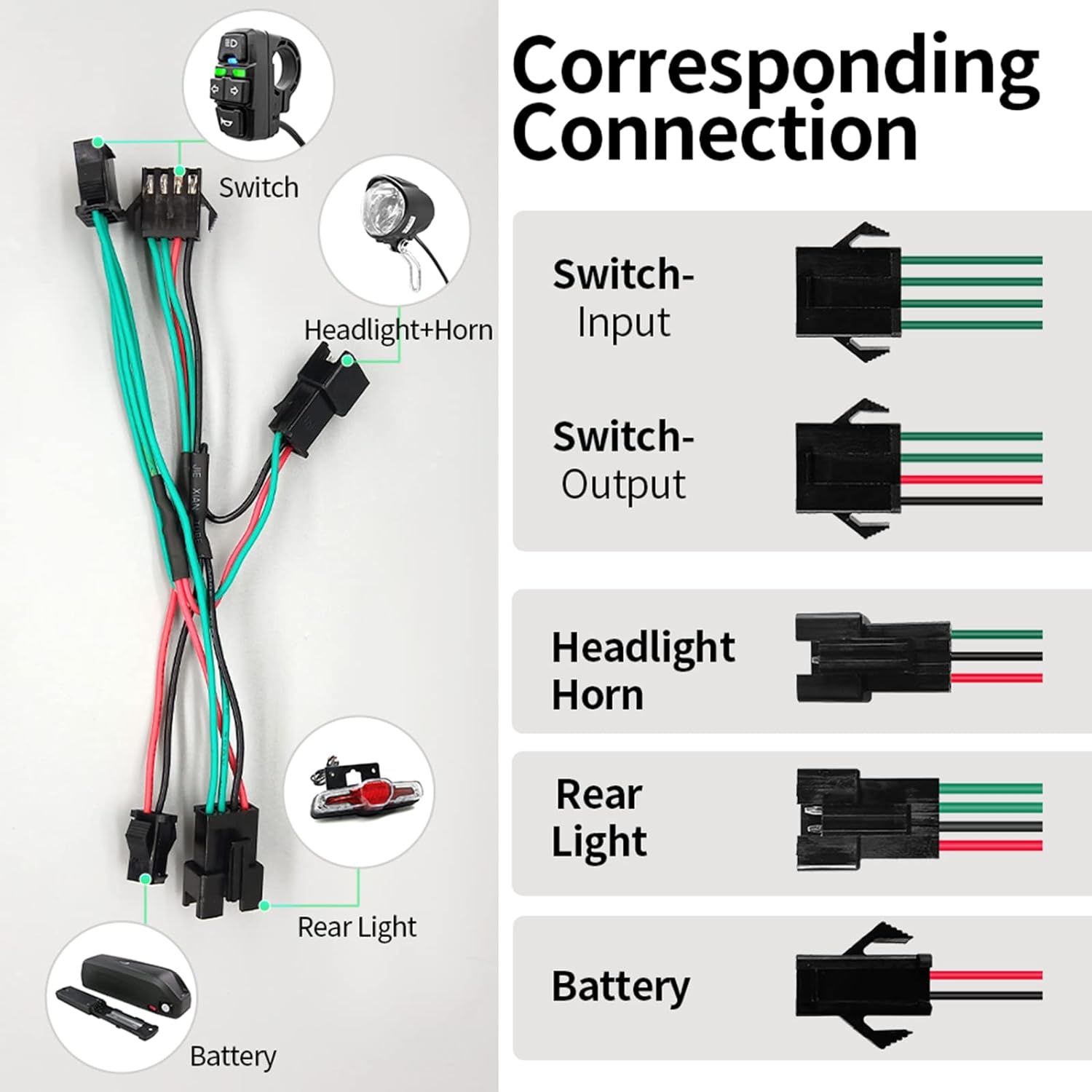 Electric Bicycle Headlight and Tail Light Horn Switch Cable Parts Rubber Ebike Parts Accessories (5+1)