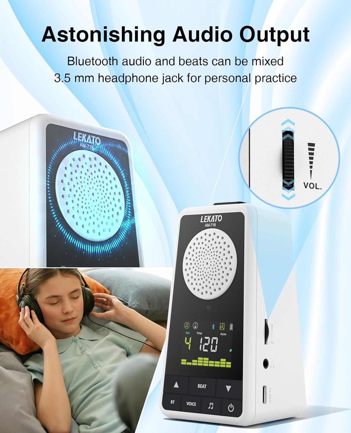 LEKATO AM-718 Bluetooth Amp Metronome White 2846WH-230705