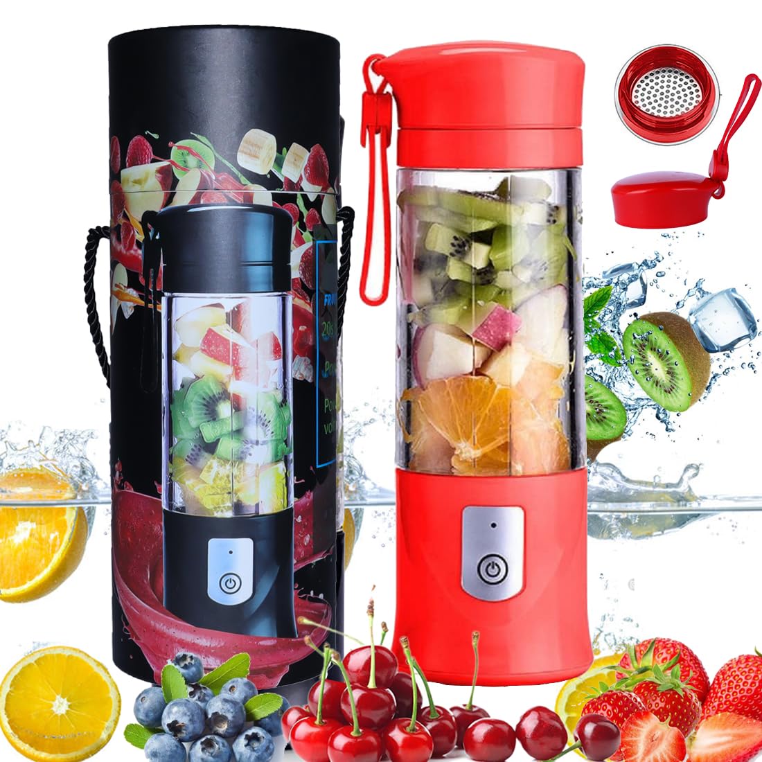 BUYERZONE SB Electric Safety Juicer Cup, Fruit Juice Mixer, Mini Portable Rechargeable/Juicing Mixing Crush Ice and Blender Mixer,420-530ml Water Bottle (Red)