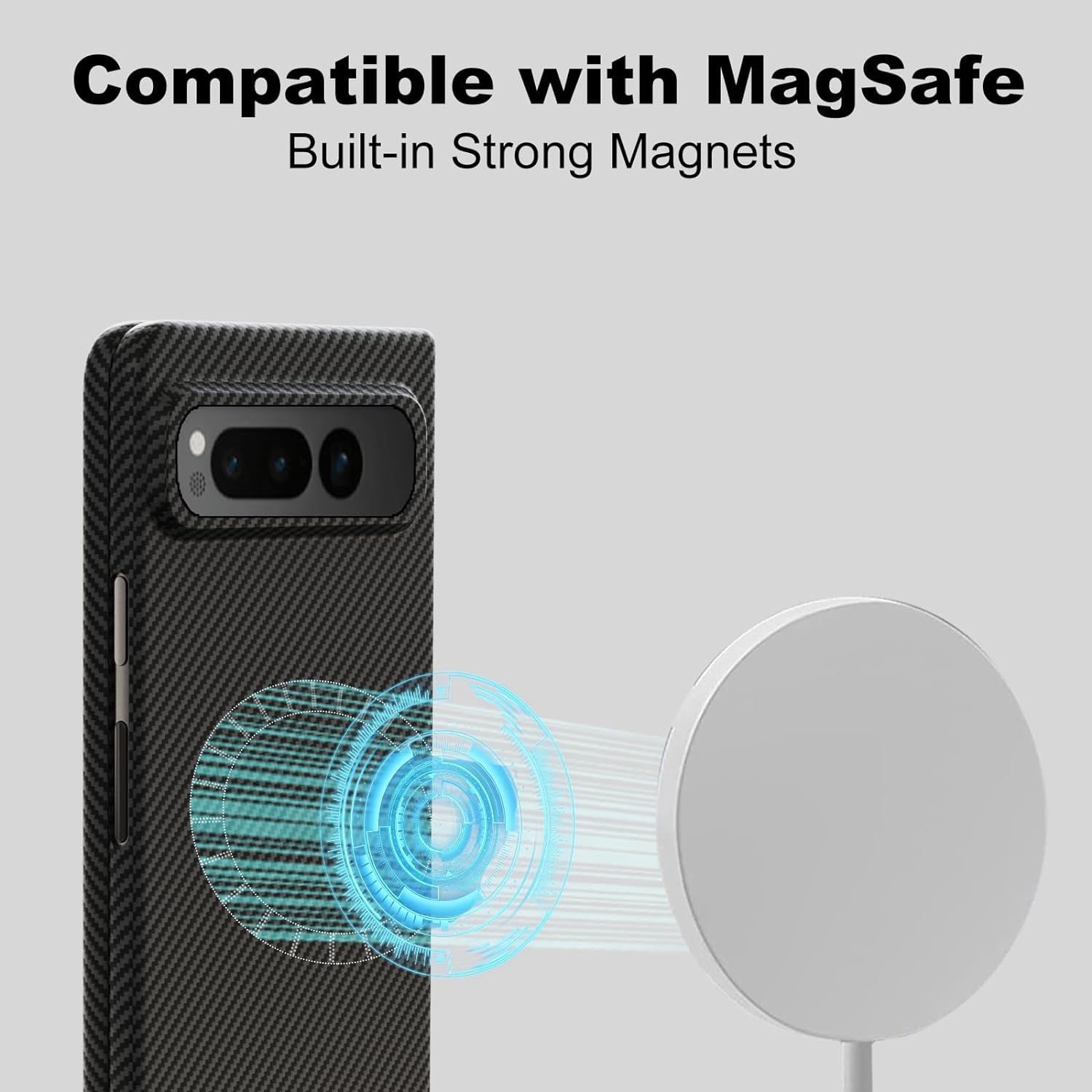 Carbon Fiber Phone Case for Google Pixel Fold, Compatible with MagSafe, Slim and Thin 600D Aramid Fiber Google Fold Protective Cover Magnetic with Case-Less Touch Feeling(Matte Black)