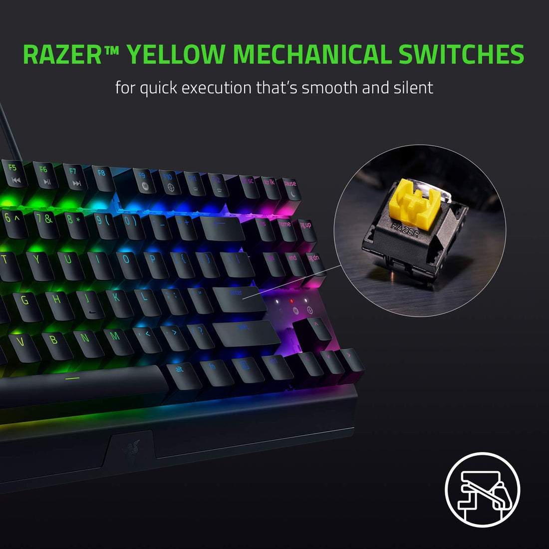 Razer BlackWidow V3 Tenkeyless TKL Mechanical Gaming Keyboard: Yellow Mechanical Switches - Linear & Silent - Chroma RGB Lighting - Compact Form Factor - Programmable Macros - USB Passthrough