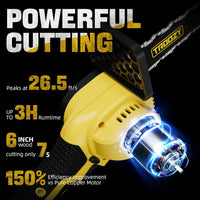 TROOZY Mini Chainsaw Cordless 6", Battery Powered 2x21V 3Ah Brushless Small Electric Handheld Chainsaw, Easy for Trimming Wood Cutting Courtyard and Garden, Variable Speed, Left/Right Both Handy