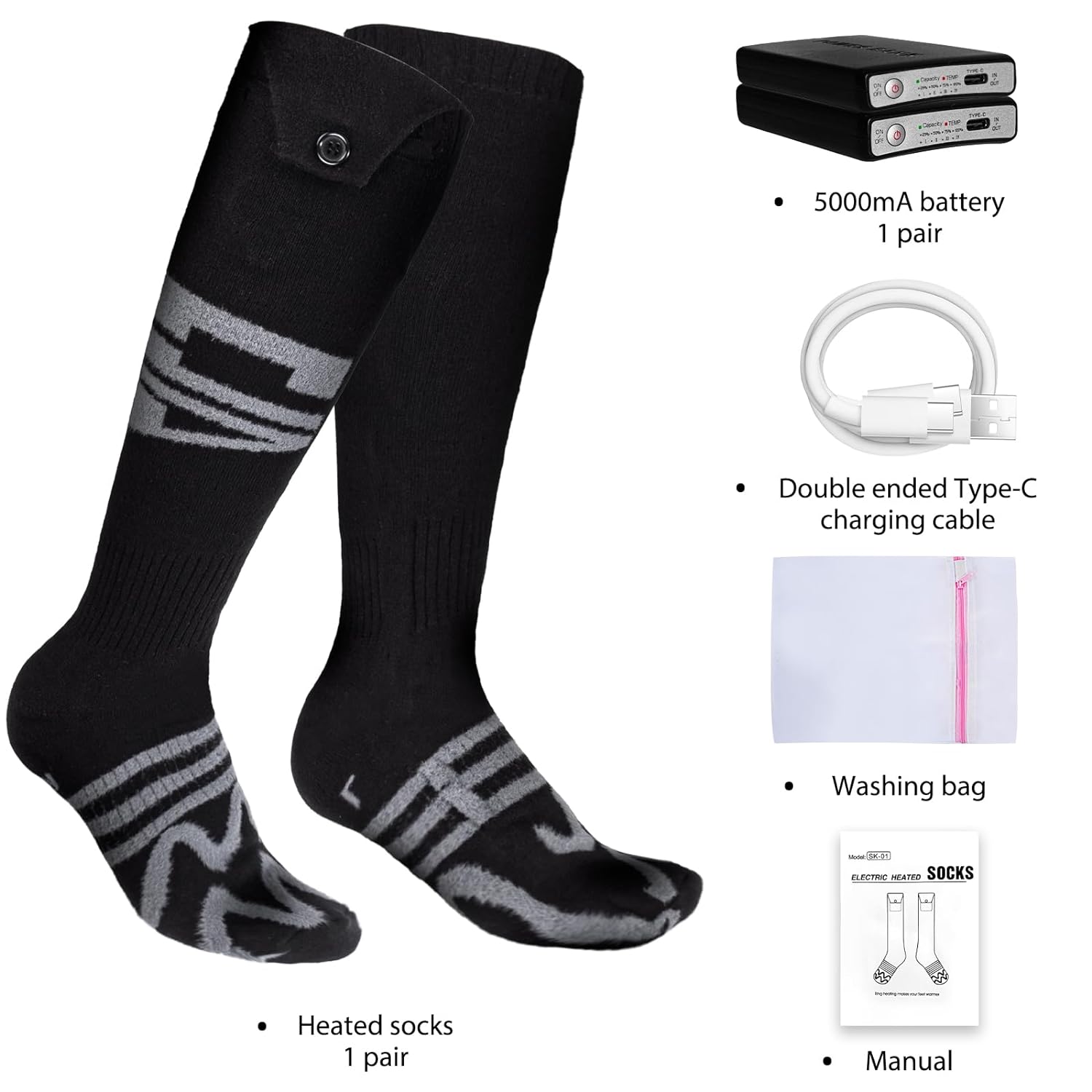 Heated Socks for Men Women,Zymise 5000mAh Rechargeable Electric Heated Socks,Washable 4 Heating Setting Foot Warmers, APP Remote Control Cold Weather Heat Socks for Skiing Hiking Camping (Extra Large)