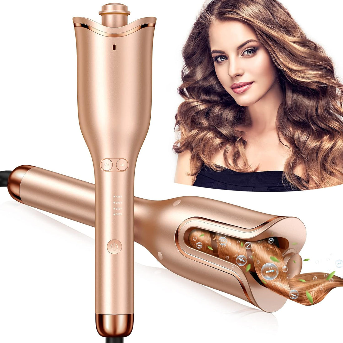 Follexmoe Automatic Hair Curler,Professional Anti-Tangle Automatic Curling Iron With 1" Curling Iron Large Slot&4 Temperature&3 Timer,Dual Voltage Rotating Curling Iron With Auto Shut-Off