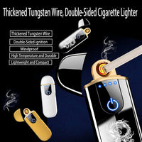 Electronic Lighter, Smart USB Rechargeable Lighter,Mini Electric Lighter Touch Ignition Windproof Flameless Lighter Plasma Lighter with Battery Indicator for Men Father Gifts (Frosted Silver)