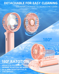 Hssio Handheld Fan, Mini Hand Held Fan Portable with Lanyard, 4000mAh Adjustable Angle Personal Small Desk Table Fan for Women Men, Electric Neck Fan USB Fans Rechargeable for Outdoor Indoor
