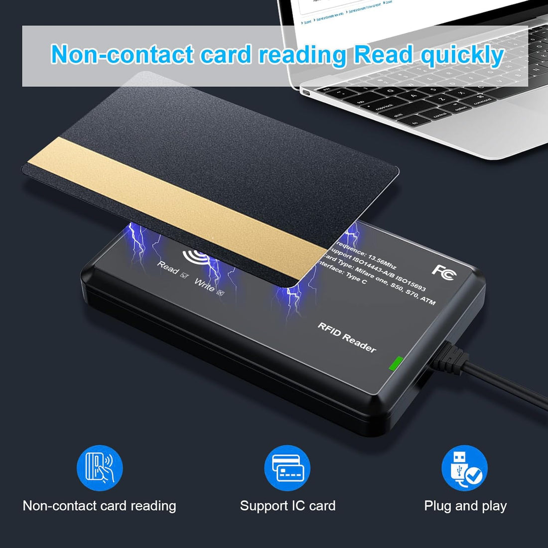 RFID Card Reader 13.56mhz Reader, Support ISO14443-A/B Protocol, ID Card and 14443B Protocol Labels Contactless Card Reader Compatible with Windows/Linux/Android/Mac OS