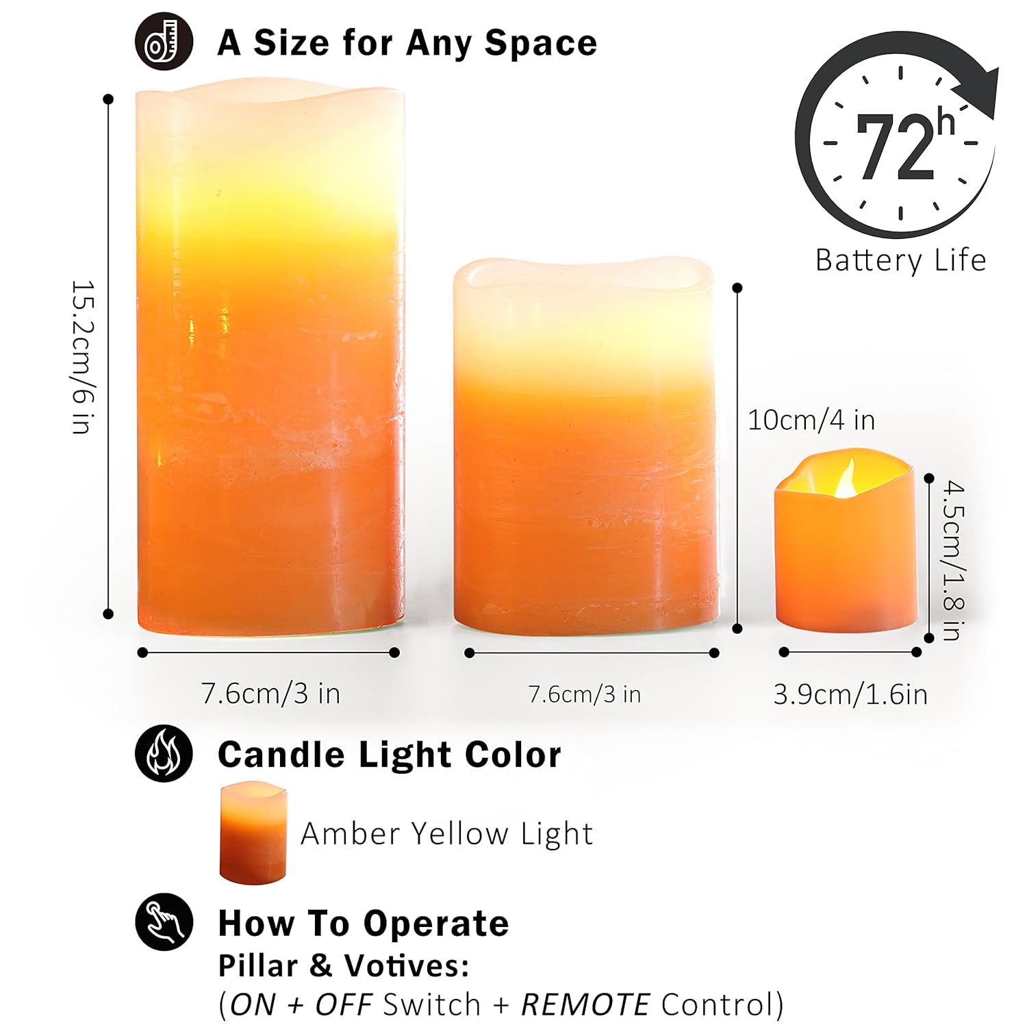 FURORA LIGHTING LED Flameless Candles with Remote – Battery-Operated Flameless Candles Bulk Set of 8 Fake Candles – Small Flameless Candles & Christmas Centerpieces for Tables, Tangerine Ombre