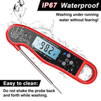 Digital Instant Read Meat Thermometer, Waterproof Ultra Fast Food Thermometer with Backlight and Calibration, Kitchen Cooking Thermometer Probe for Grilling Oven Smoker BBQ, Red