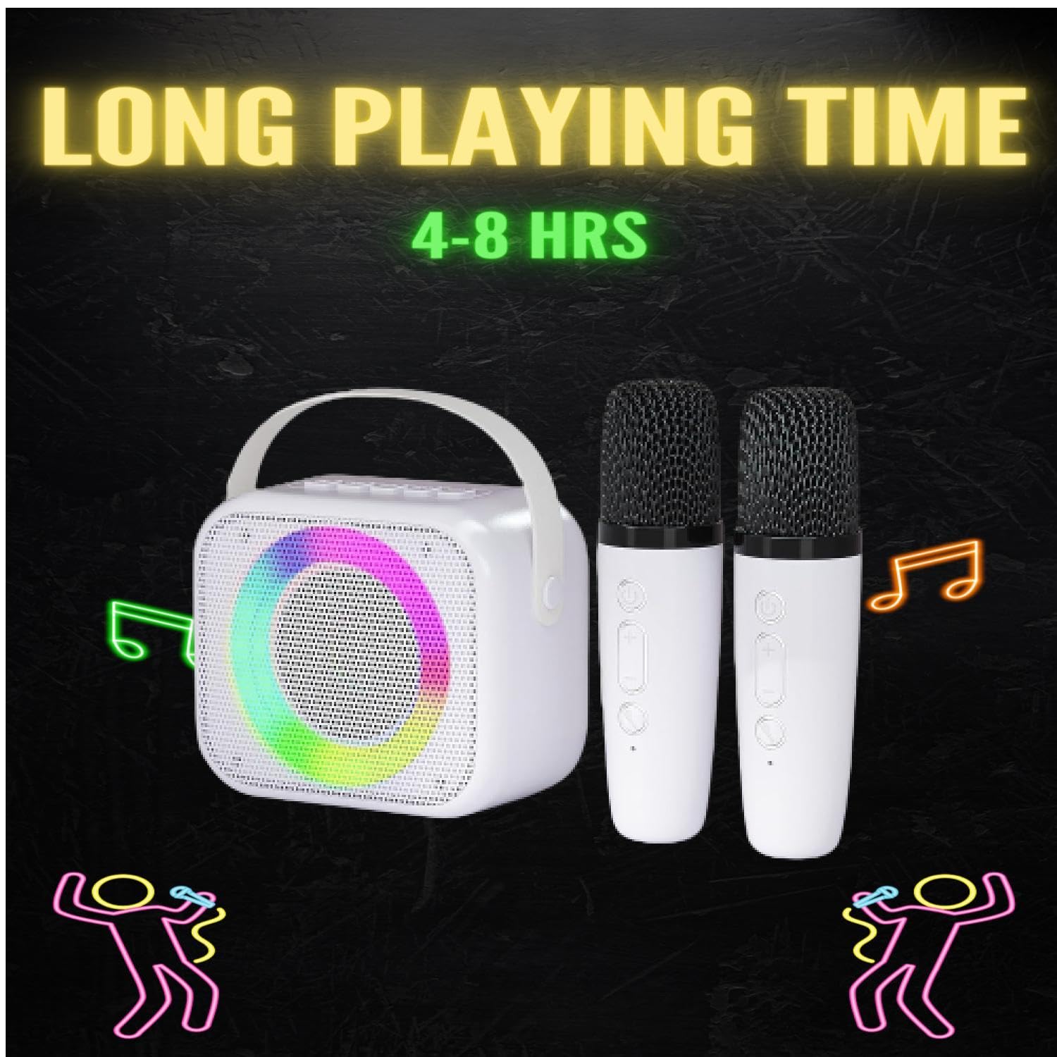 DND FuN Portable Karaoke Machine for Kids & Adults, Portable Bluetooth Speaker with Two Wireless Microphones, Lights and Effect Sounds. Best Gift for Boys and Girls (White)