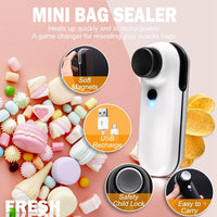 Mini Bag Sealer, Rechargeable Heat Vacuum Sealers, 2in1 Bag Sealer Heat Seal and Cutter, Portable Bag Resealer for Plastic Bags Keep Food Snacks Freshness -White