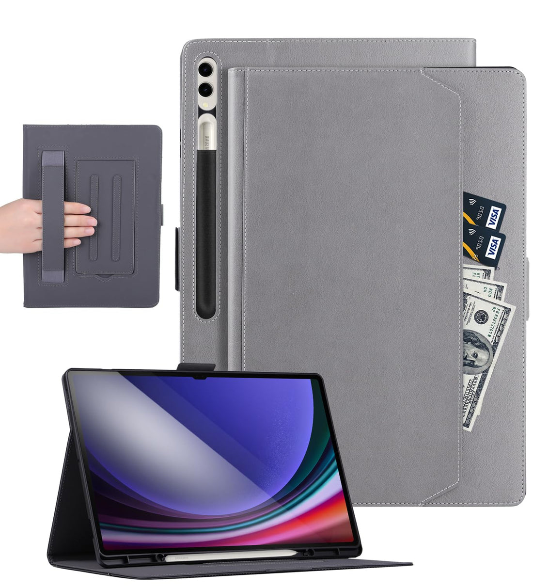 Anpredo Case for Galaxy Tablet 14.6-Inch, Premium PU Leather, Soft TPU Back Folio Stand Cover for S9 Ultra SM-X910B/SM-X916B, Grey