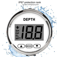 Depth Sounder, IP67 Waterproof Depth Sounder Transducer with Anti Fog Glass, SH, DP, KL, UN Function Mode, DC 12V Depth Sounder with White Backlight for Yachts Boats