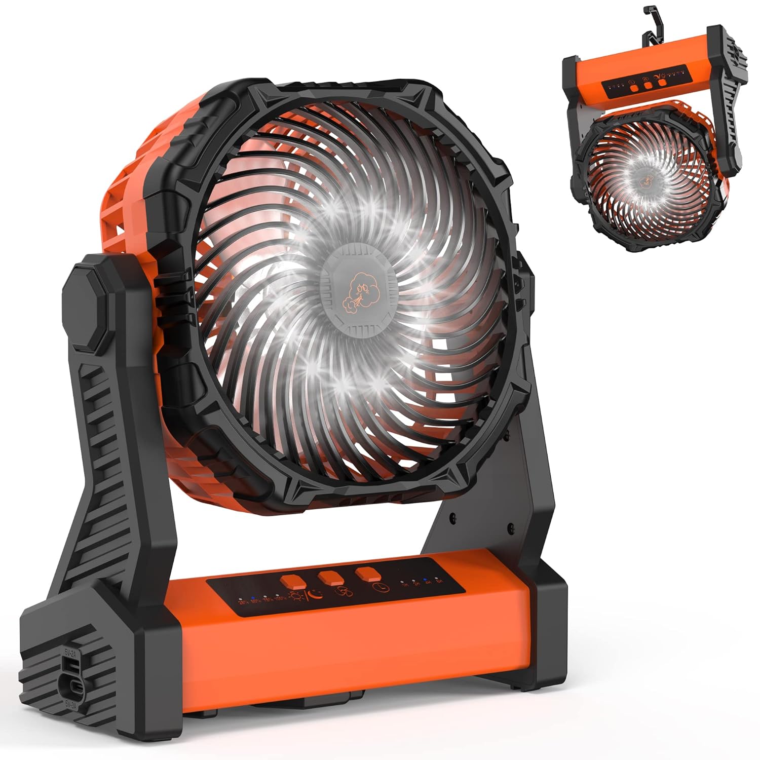Camping Fan with LED Lantern, 10000mAh Rechargeable Battery Operated Outdoor Tent Fan with Light & Hook, 270° Pivot, 3 Speeds, Personal USB Desk Fan for Camping, Fishing, Power Outage, Hurricane