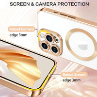 BENTOBEN Compatible with iPhone 15 Pro Case, Phone Case iPhone 15 Pro with MagSafe, Clear Magnetic Plated Slim Thin Shockproof Soft TPU Electroplated Bumper Protective Cover for 15 Pro 6.1", Gold