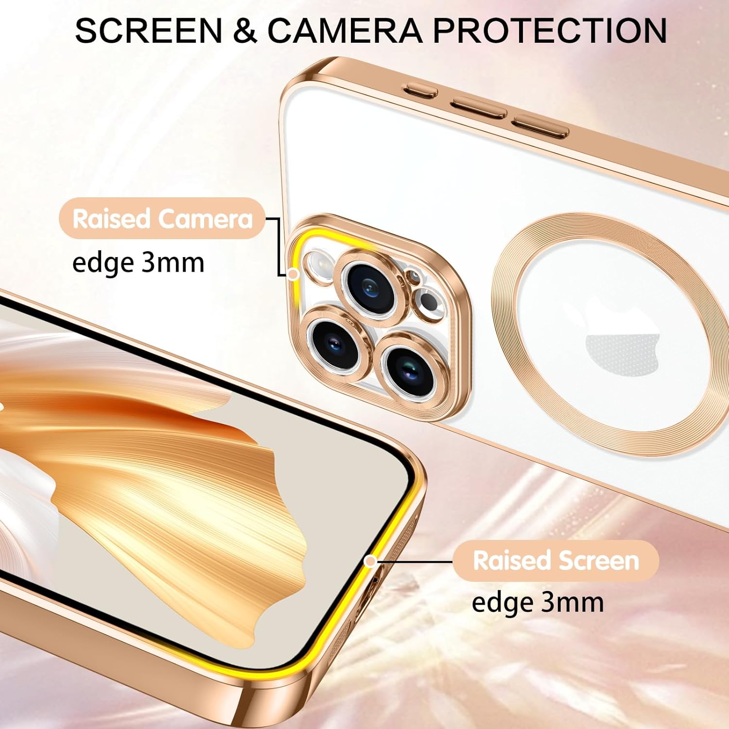 BENTOBEN Compatible with iPhone 15 Pro Case, Phone Case iPhone 15 Pro with MagSafe, Clear Magnetic Plated Slim Thin Shockproof Soft TPU Electroplated Bumper Protective Cover for 15 Pro 6.1", Gold