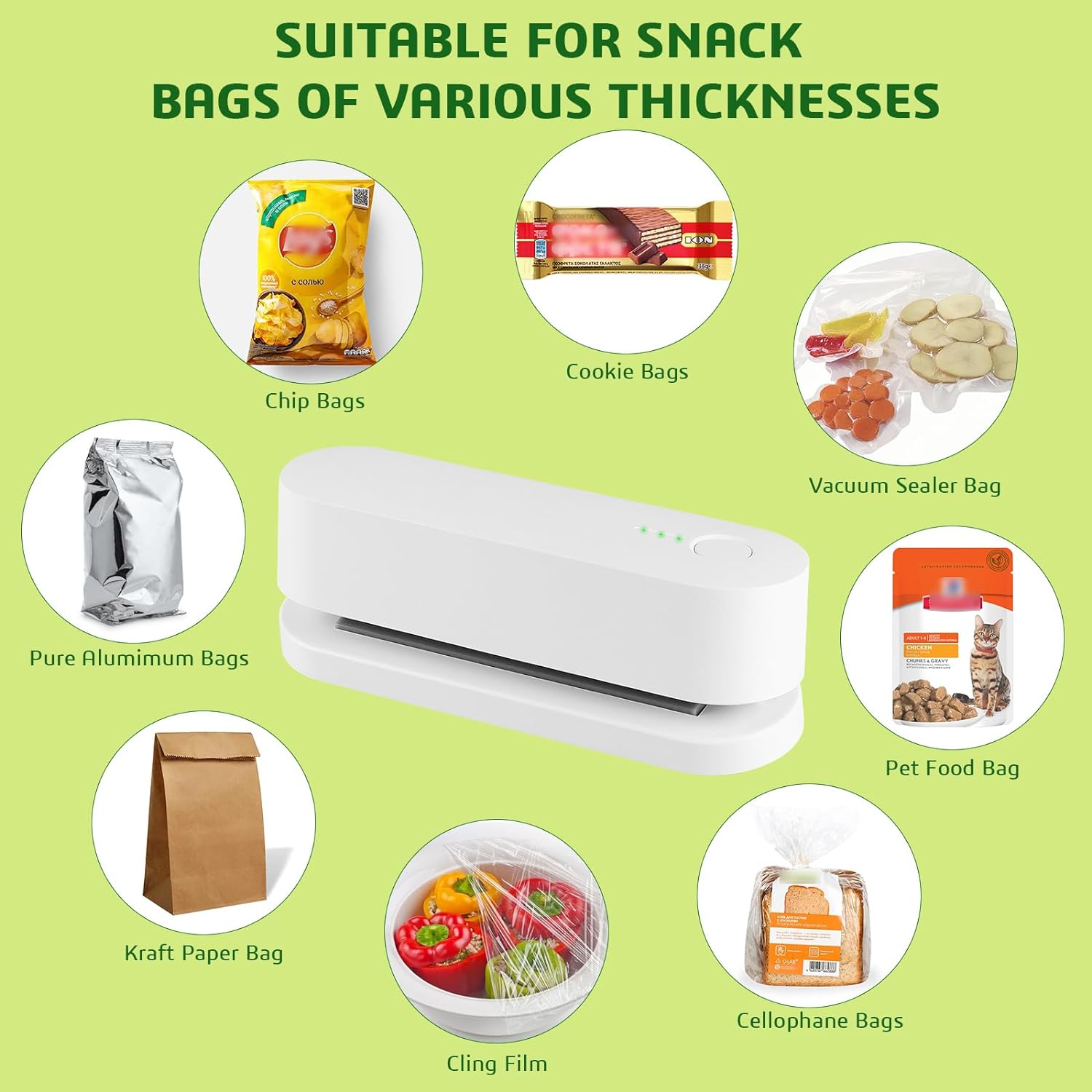 Mini Bag Sealer, 3 in 1 Heat Sealer,Handheld Heat Vacuum Sealer with 3 Modes Thin, Medium And Thick bags Built-in 3000mAh Batteries Portable Resealer Machine for Plastic Bags Food Storage Snacks