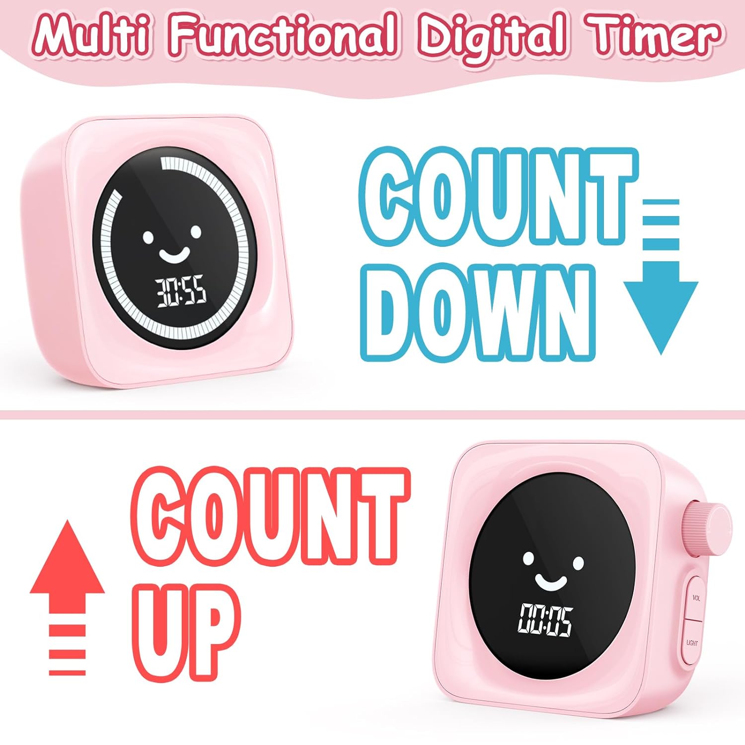 Sonneten Visual Timer for Kids, 99 Minute Digital Cute Kids Visual Timer Classroom Timer for Homeschool Supplies Study Teaching Time Management Tool Countdown Count Up Timer, Pink