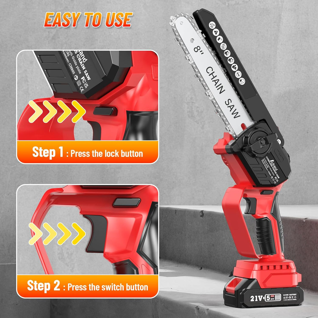 Mini Brushless Chainsaw Cordless 8 Inch - Aihand Electric Chain Saw Battery Powered with 2 * 2000mAh Battery,Hand Held Saw for Garden Tree Pruning Braches Wood Cutting with Auto Oiler Chain