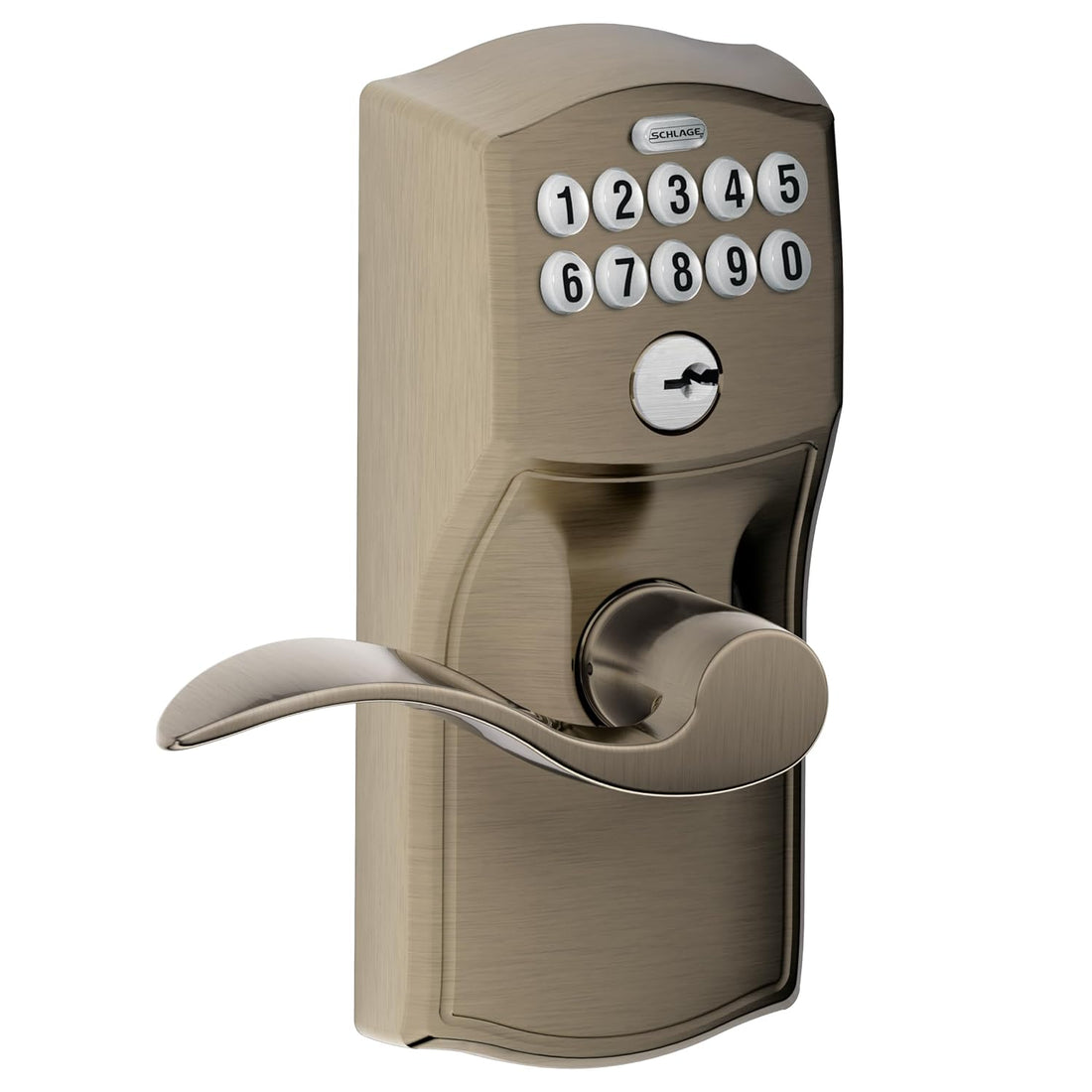 Schlage FE595 CAM 620 Acc Camelot Keypad Entry with Flex-Lock and Accent Levers, Antique Pewter