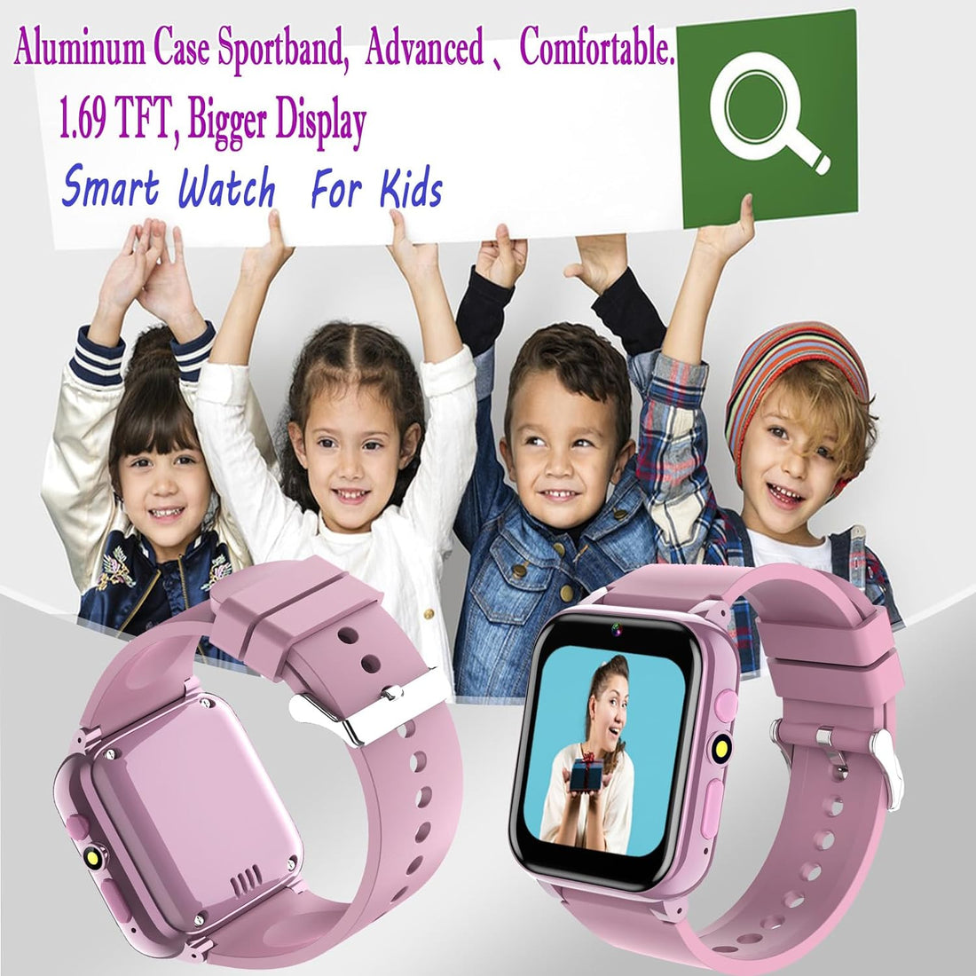 iCHOMKE Smart Watch for Kids, Girls Boys Smartwatch with 26 Games Camera Video Recorder and Player, Pedometer Calendar Flashlight, Audio Book etc., Gifts for 4-12 Years Children (Pink)