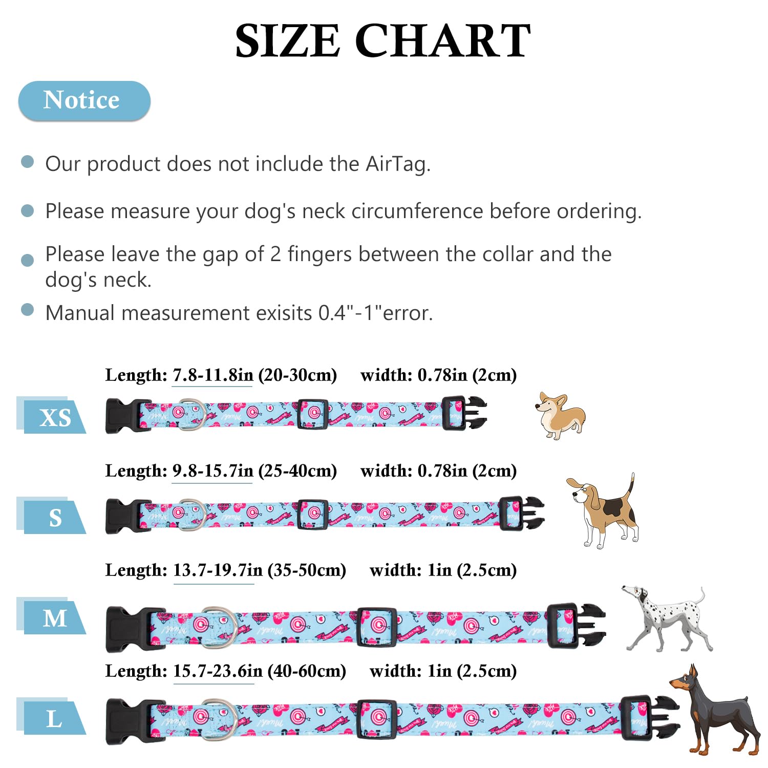 Valentine's Day Dog Collar, HSIGIO Airtag Dog Collar Nylon Floral Dog Collar with Waterproof & Removable Airtag Holder, Ultra-Soft GPS Tracker Dog Collar for Small Medium Large Female Dogs(M,Blue)