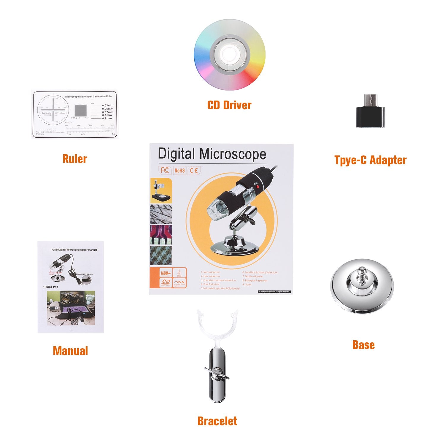 USB Digital Microscope, Bysameyee Handheld 40X-1000X Magnification Endoscope, 8 LED Mini Video Camera for Windows 7/8/10 Mac Linux Android (with OTG) (Digital Microscope)