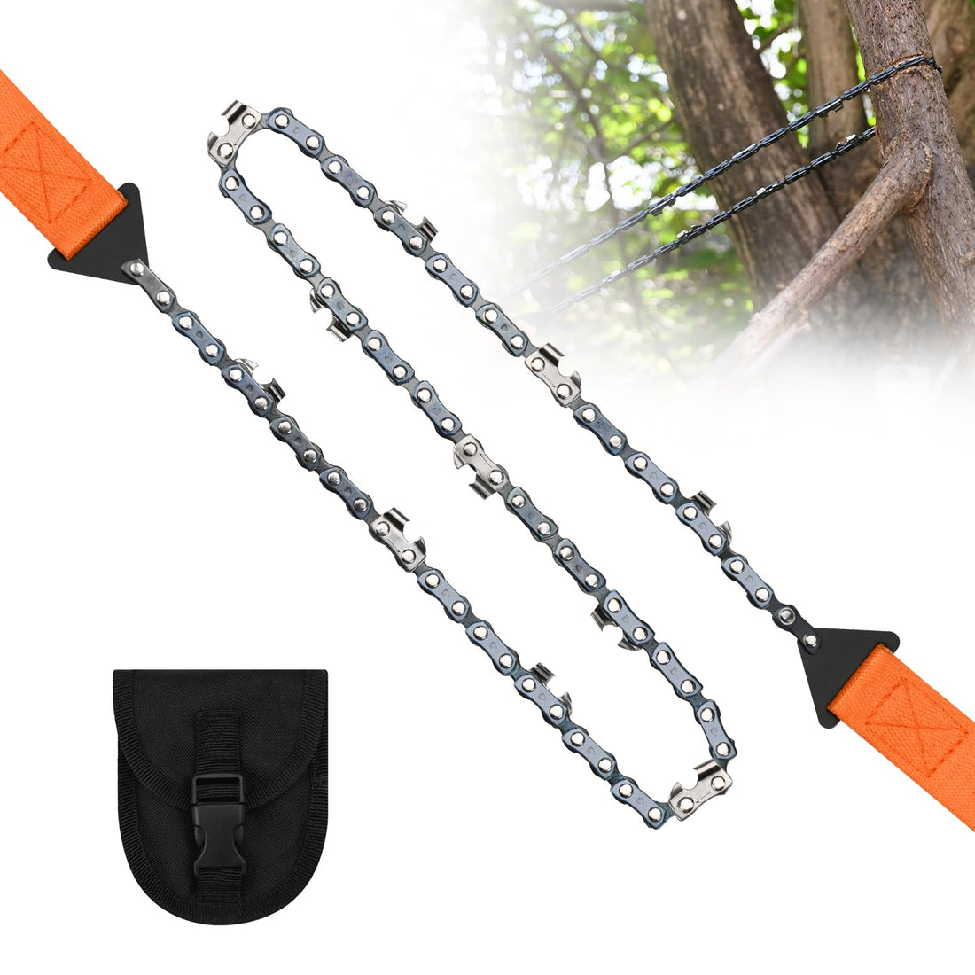 Pocket Chainsaw, 24in Pocket Rope Saw, Folding Chain Hand Saw with Carry Pouch, for Outdoor Survival Camping, Hunting, Hiking, Cutting Wood(24in)