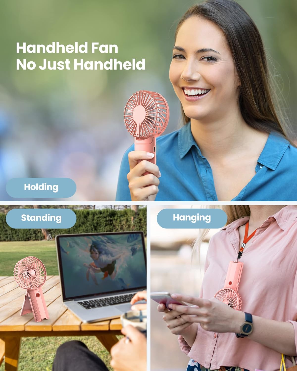 AaoLin Handheld Fan [6-15H Working Time] Foldable Hand Held Fan USB Rechargeable, 4 Speeds Portable Personal Mini Fan, Battery Operated Desk Fan for Stylish Girl Women Travel/Commute/Makeup/Office