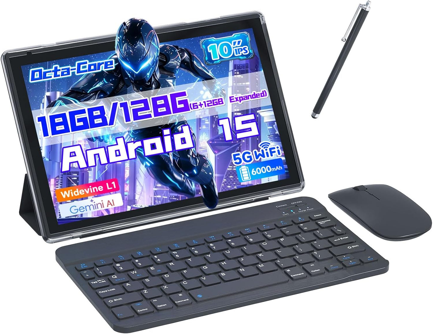 Android 15 Tablet: 10 inch 2 in 1 Tablets with Keyboard – Front View