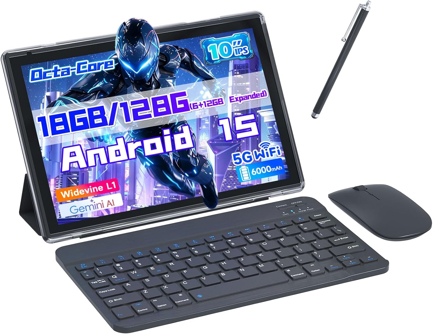 Android 15 Tablet: 10 inch 2 in 1 Tablets with Keyboard – Front View