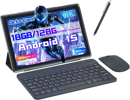 Android 15 Tablet: 10 inch 2 in 1 Tablets with Keyboard – Front View