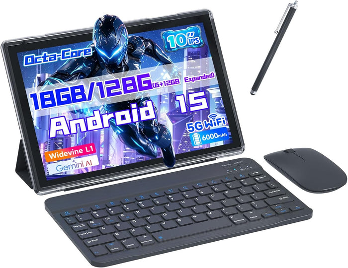 Android 15 Tablet: 10 inch 2 in 1 Tablets with Keyboard – Front View
