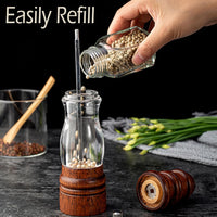 Leden Salt and Pepper Grinder Set - Refillable Salt and Pepper Mill with Adjustable Coarseness - Wood Salt Grinder and Pepper Shaker with Ceramic Core - Manual Salt Shaker - 8.6 Inches 2 Pack
