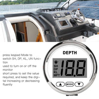 Depth Sounder, IP67 Waterproof Depth Sounder Transducer with Anti Fog Glass, SH, DP, KL, UN Function Mode, DC 12V Depth Sounder with White Backlight for Yachts Boats