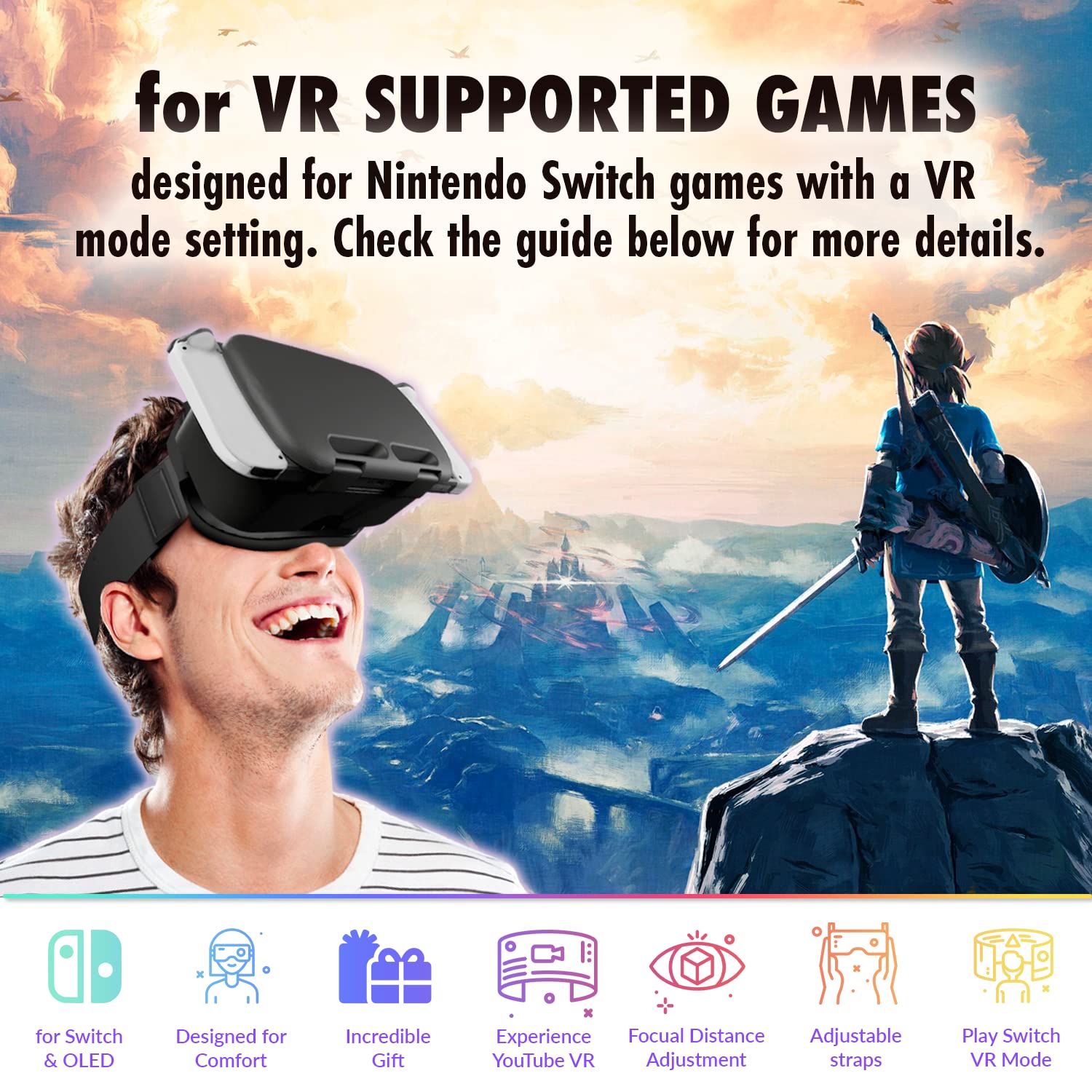 Orzly VR Headset Designed for Nintendo Switch & Switch OLED Console with Adjustable Lens for a Virtual Reality Gaming Experience and for Labo VR - Black - Gift Boxed Edition