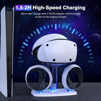 MoKo Controller Charging Stations for PSVR 2, PSVR 2 Charging Station with VR Headset Holder, Overcharging Protection, LED Light, Charging Dock for PS5 VR2 with 4 Magnetic Dongles & Type-C Cable