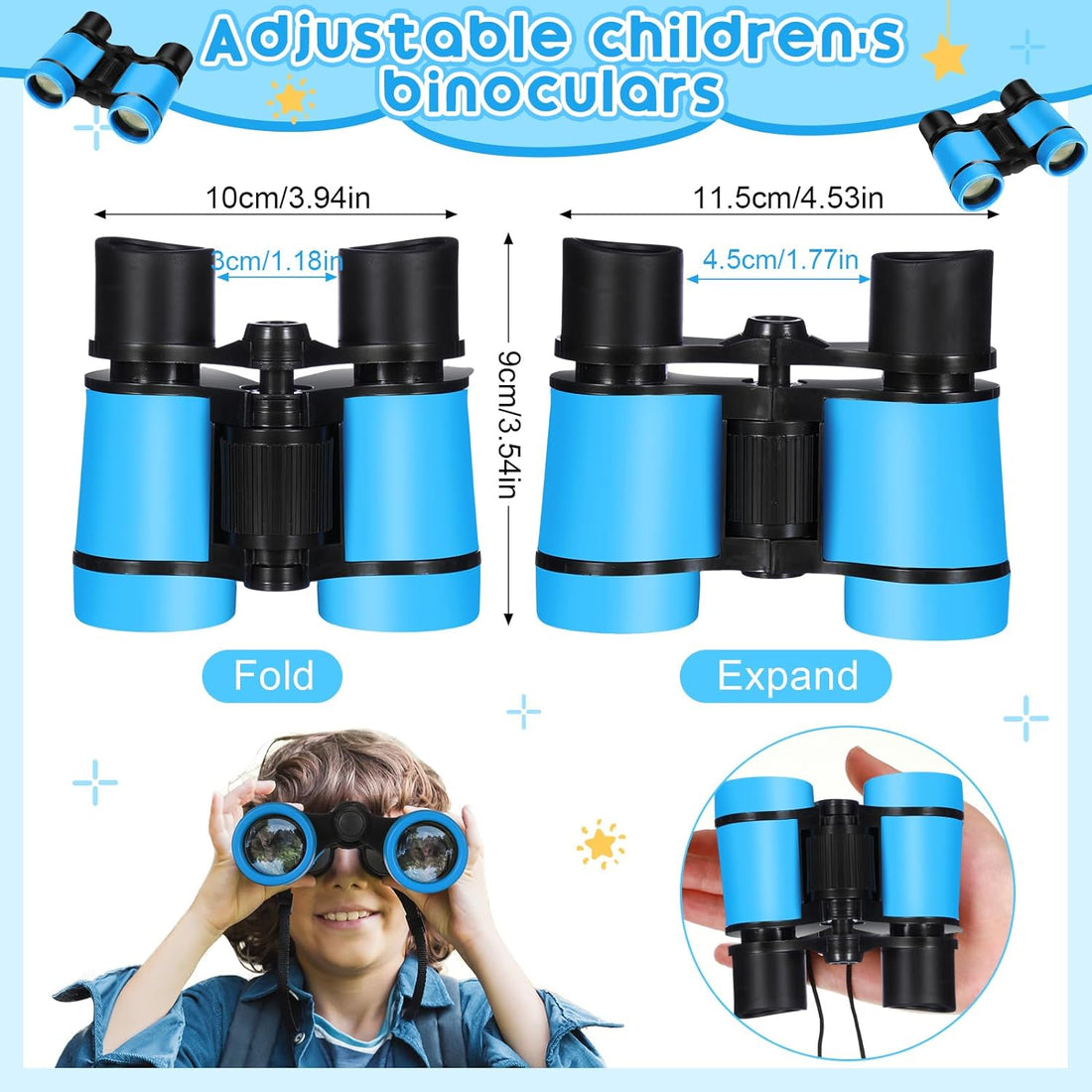 Halloscume 3 Pcs Kids Binoculars Shock Proof Mini Binoculars Gifts for Age 6-12 Years Old Boys Girls Bird Watching Educational Learning Camping Hiking Birthday Presents(Blue)