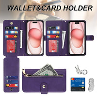 Ｈａｖａｙａ Compatible with iPhone 15 Plus Case Wallet with Card Holder Compatible with iPhone 15 Plus Phone case for Women,Flip Crossbody Zipper Wallet case with Credit Card Holders-Purple
