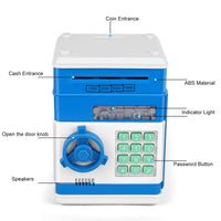 Setibre Piggy Bank, Electronic ATM Password Cash Coin Can Auto Scroll Paper Money Saving Box Toy Gift for Kids (Blue)